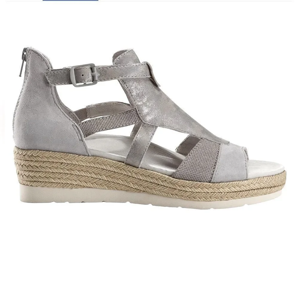 Earth MODENA JASMINE Grey Silver Sparkle Espadrille Wedge Gladiator Sandals